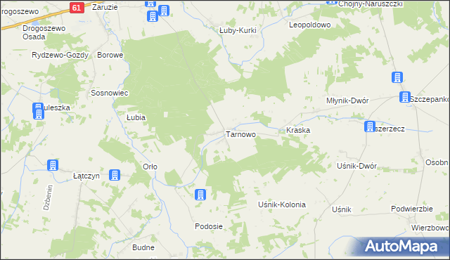 mapa Tarnowo gmina Miastkowo, Tarnowo gmina Miastkowo na mapie Targeo