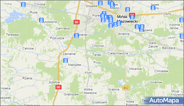 mapa Tartak gmina Mińsk Mazowiecki, Tartak gmina Mińsk Mazowiecki na mapie Targeo