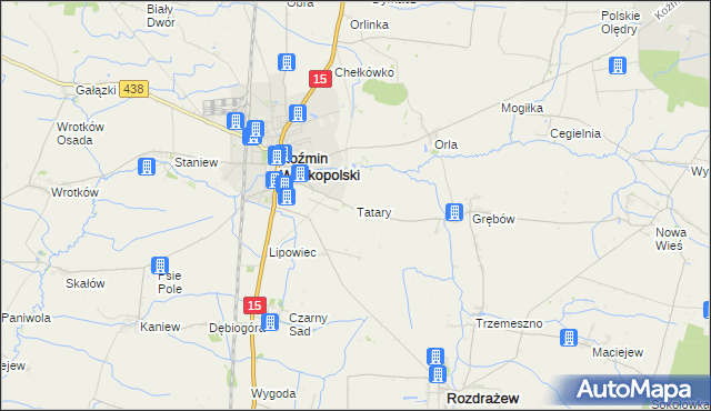 mapa Tatary gmina Koźmin Wielkopolski, Tatary gmina Koźmin Wielkopolski na mapie Targeo