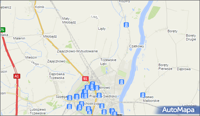 mapa Tczewskie Łąki, Tczewskie Łąki na mapie Targeo