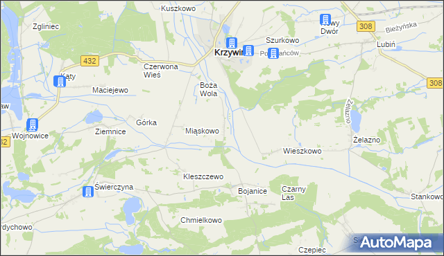 mapa Teklimyśl gmina Krzywiń, Teklimyśl gmina Krzywiń na mapie Targeo