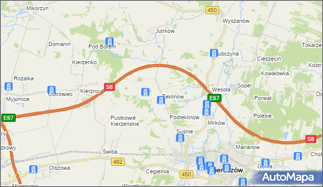 mapa Teklinów gmina Wieruszów, Teklinów gmina Wieruszów na mapie Targeo