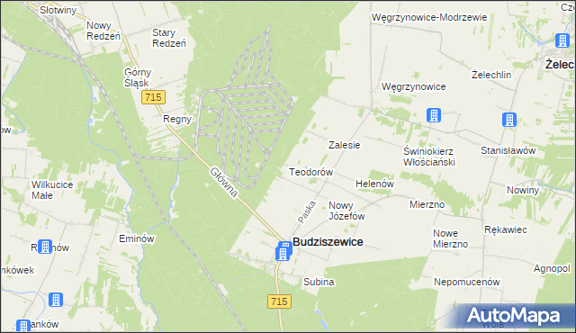 mapa Teodorów gmina Budziszewice, Teodorów gmina Budziszewice na mapie Targeo