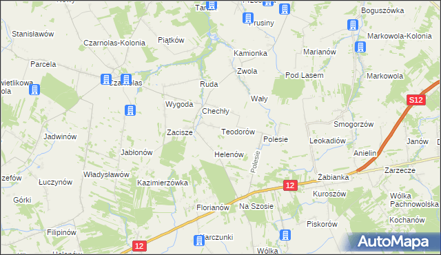 mapa Teodorów gmina Policzna, Teodorów gmina Policzna na mapie Targeo