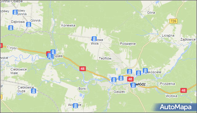 mapa Teofilów gmina Inowłódz, Teofilów gmina Inowłódz na mapie Targeo