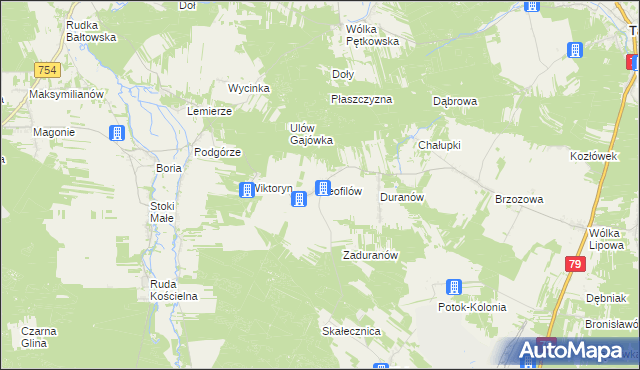 mapa Teofilów gmina Tarłów, Teofilów gmina Tarłów na mapie Targeo