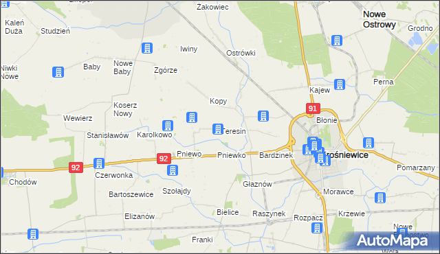 mapa Teresin gmina Krośniewice, Teresin gmina Krośniewice na mapie Targeo