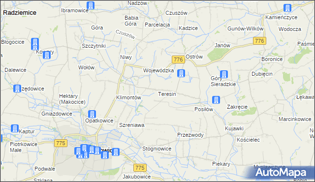 mapa Teresin gmina Proszowice, Teresin gmina Proszowice na mapie Targeo