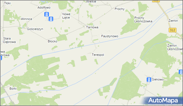 mapa Terespol gmina Rakoniewice, Terespol gmina Rakoniewice na mapie Targeo