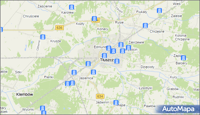 mapa Tłuszcz powiat wołomiński, Tłuszcz powiat wołomiński na mapie Targeo