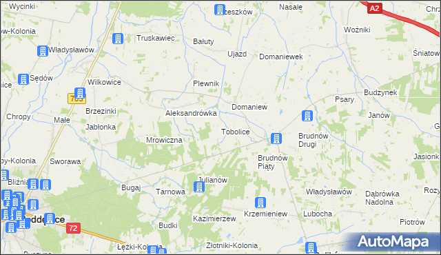 mapa Tobolice gmina Dalików, Tobolice gmina Dalików na mapie Targeo