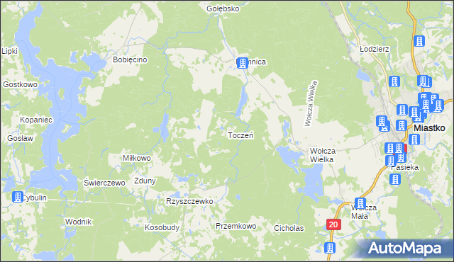 mapa Toczeń gmina Miastko, Toczeń gmina Miastko na mapie Targeo