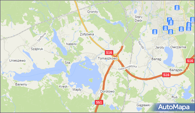mapa Tomaszkowo, Tomaszkowo na mapie Targeo