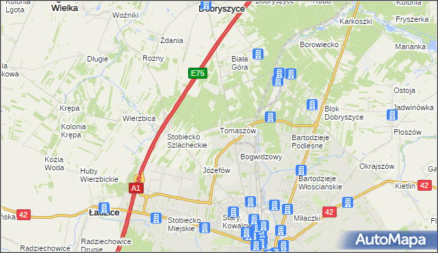 mapa Tomaszów gmina Ładzice, Tomaszów gmina Ładzice na mapie Targeo