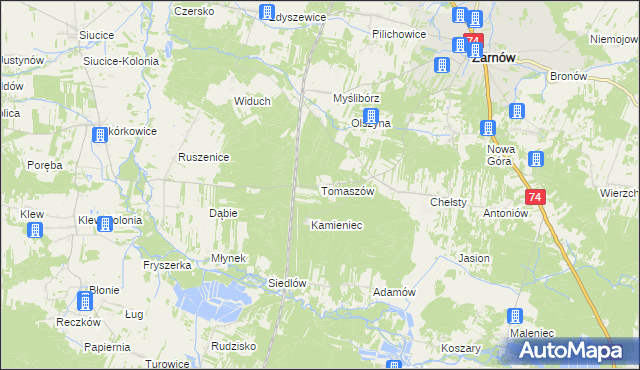 mapa Tomaszów gmina Żarnów, Tomaszów gmina Żarnów na mapie Targeo