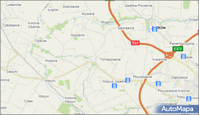 mapa Tomaszowice gmina Jastków, Tomaszowice gmina Jastków na mapie Targeo