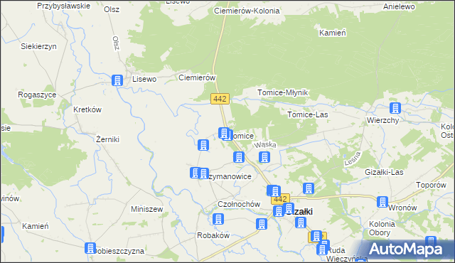 mapa Tomice gmina Gizałki, Tomice gmina Gizałki na mapie Targeo