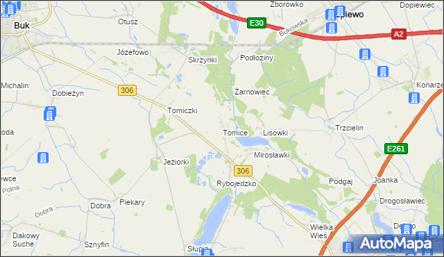 mapa Tomice gmina Stęszew, Tomice gmina Stęszew na mapie Targeo