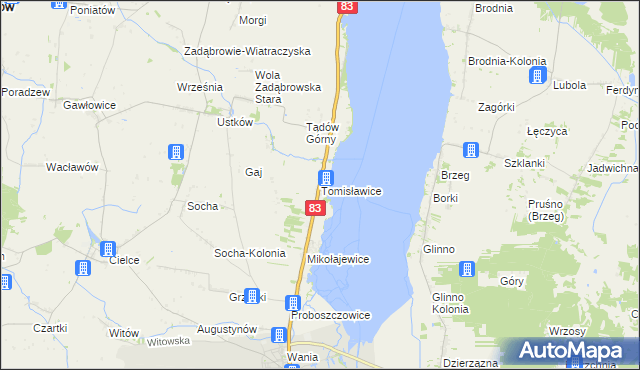 mapa Tomisławice gmina Warta, Tomisławice gmina Warta na mapie Targeo