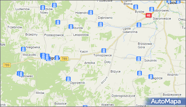 mapa Tomiszowice, Tomiszowice na mapie Targeo