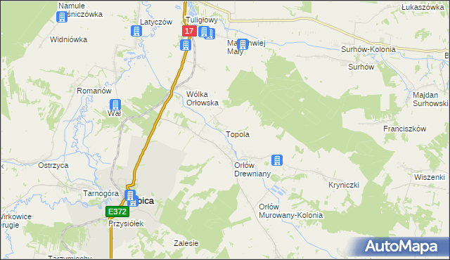 mapa Topola gmina Izbica, Topola gmina Izbica na mapie Targeo