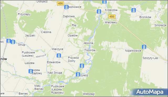 mapa Toporów gmina Wierzchlas, Toporów gmina Wierzchlas na mapie Targeo