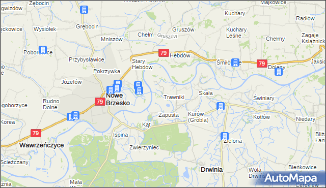 mapa Trawniki gmina Drwinia, Trawniki gmina Drwinia na mapie Targeo