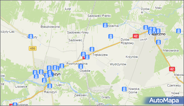 mapa Trębaczew gmina Działoszyn, Trębaczew gmina Działoszyn na mapie Targeo