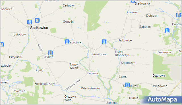 mapa Trębaczew gmina Sadkowice, Trębaczew gmina Sadkowice na mapie Targeo