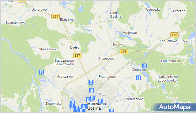 mapa Trojanowo gmina Murowana Goślina, Trojanowo gmina Murowana Goślina na mapie Targeo