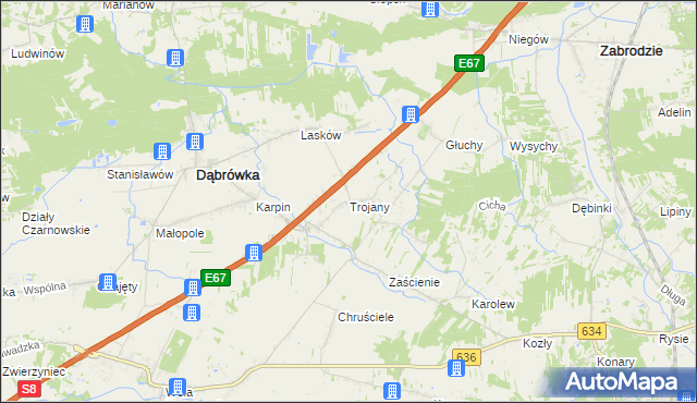 mapa Trojany gmina Dąbrówka, Trojany gmina Dąbrówka na mapie Targeo