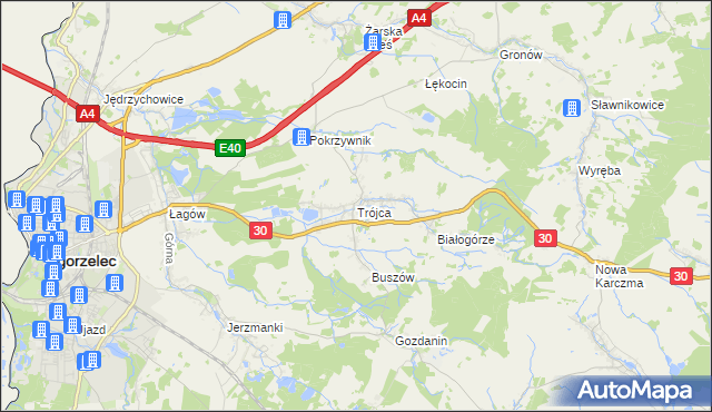 mapa Trójca gmina Zgorzelec, Trójca gmina Zgorzelec na mapie Targeo