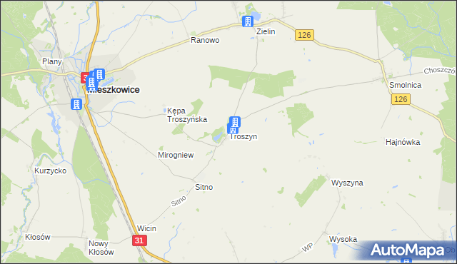 mapa Troszyn gmina Mieszkowice, Troszyn gmina Mieszkowice na mapie Targeo