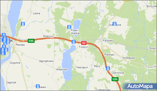 mapa Troszyn gmina Wolin, Troszyn gmina Wolin na mapie Targeo
