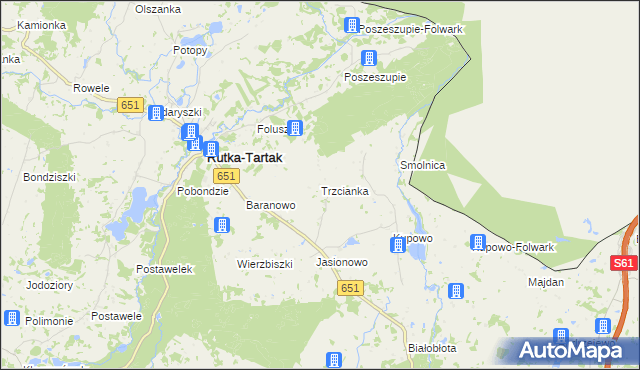 mapa Trzcianka gmina Rutka-Tartak, Trzcianka gmina Rutka-Tartak na mapie Targeo