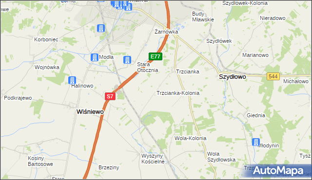 mapa Trzcianka-Kolonia gmina Szydłowo, Trzcianka-Kolonia gmina Szydłowo na mapie Targeo