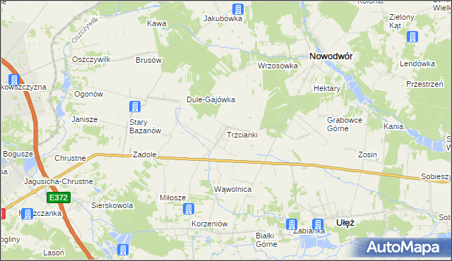 mapa Trzcianki gmina Nowodwór, Trzcianki gmina Nowodwór na mapie Targeo