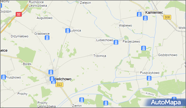 mapa Trzcinica gmina Wielichowo, Trzcinica gmina Wielichowo na mapie Targeo