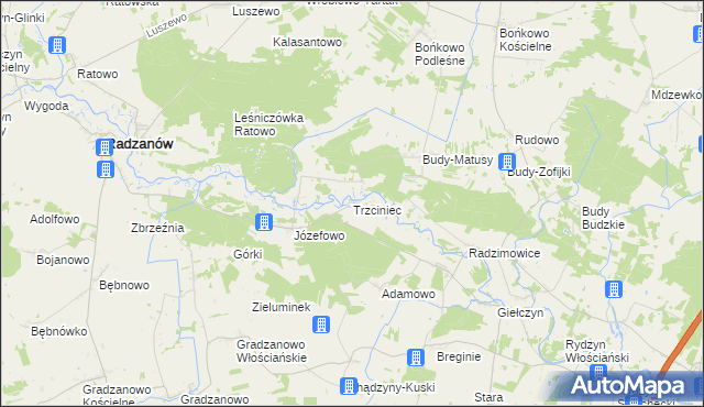 mapa Trzciniec gmina Radzanów, Trzciniec gmina Radzanów na mapie Targeo