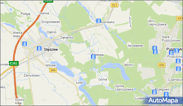 mapa Trzebaw gmina Stęszew, Trzebaw gmina Stęszew na mapie Targeo