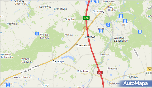 mapa Trzebiełuch, Trzebiełuch na mapie Targeo