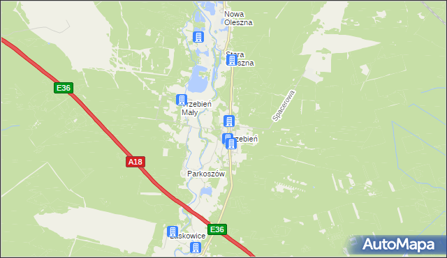 mapa Trzebień gmina Bolesławiec, Trzebień gmina Bolesławiec na mapie Targeo