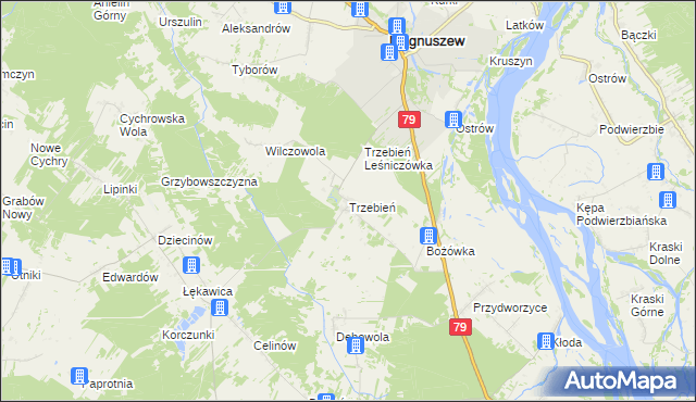 mapa Trzebień gmina Magnuszew, Trzebień gmina Magnuszew na mapie Targeo