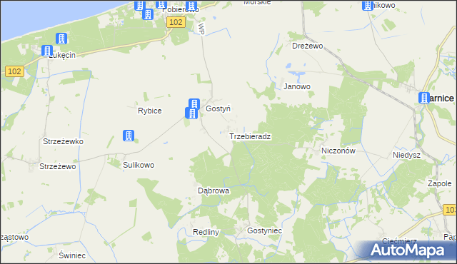 mapa Trzebieradz gmina Świerzno, Trzebieradz gmina Świerzno na mapie Targeo