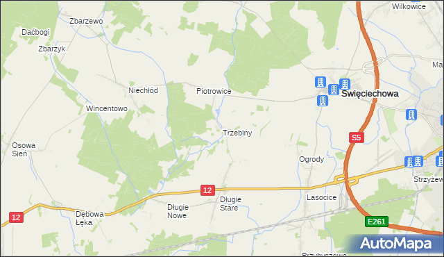 mapa Trzebiny gmina Święciechowa, Trzebiny gmina Święciechowa na mapie Targeo