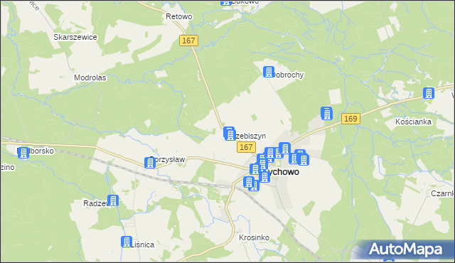 mapa Trzebiszyn gmina Tychowo, Trzebiszyn gmina Tychowo na mapie Targeo