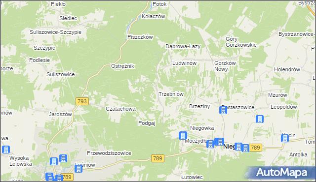 mapa Trzebniów, Trzebniów na mapie Targeo