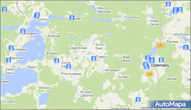 mapa Trzebuń gmina Dziemiany, Trzebuń gmina Dziemiany na mapie Targeo