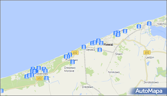 mapa Trzęsacz gmina Rewal, Trzęsacz gmina Rewal na mapie Targeo