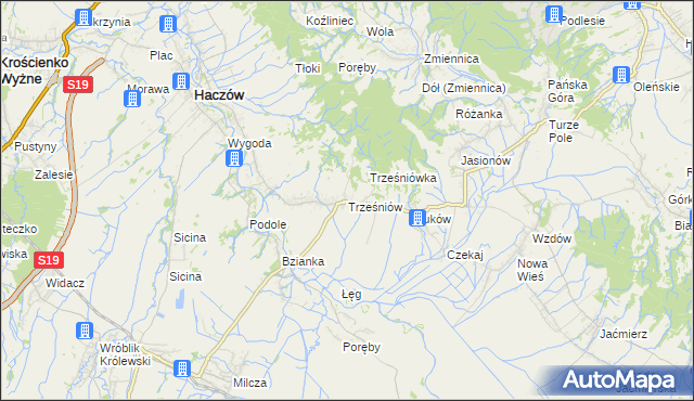 mapa Trześniów gmina Haczów, Trześniów gmina Haczów na mapie Targeo